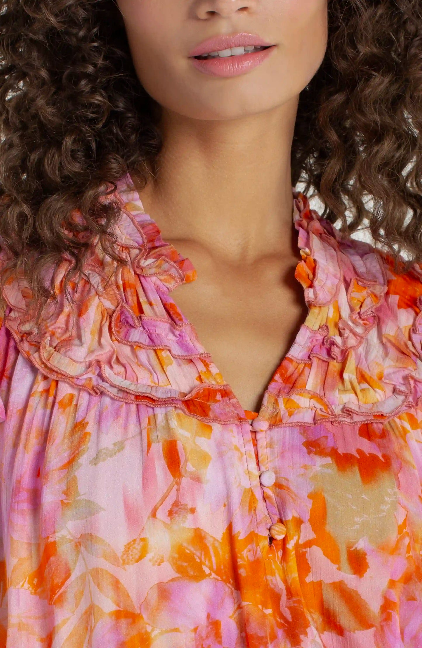 Flutter Sleeve Woven Blouse W/ Ruffles