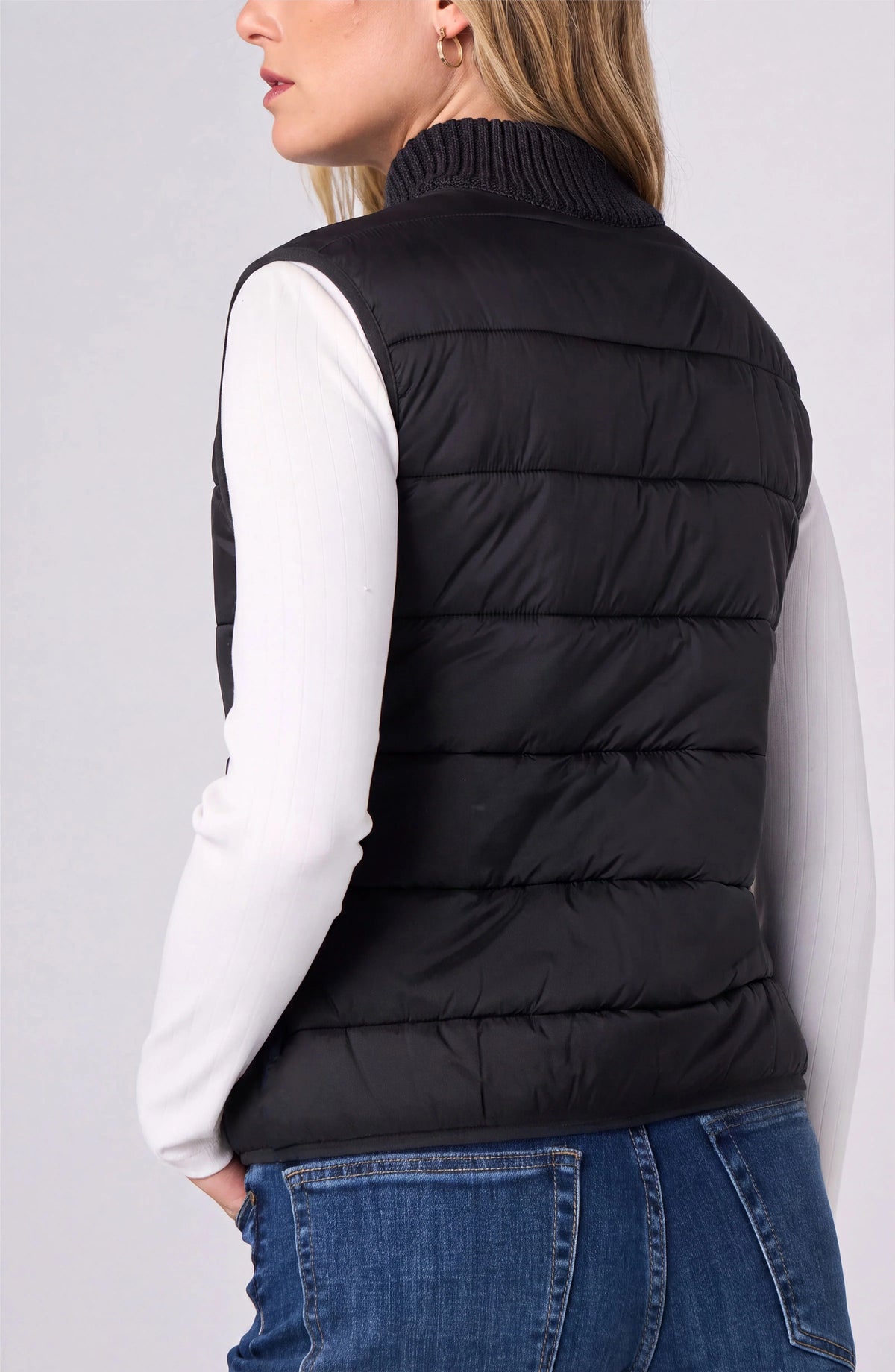 Sleeveless Reversible Quilted Sweater Vest- Black