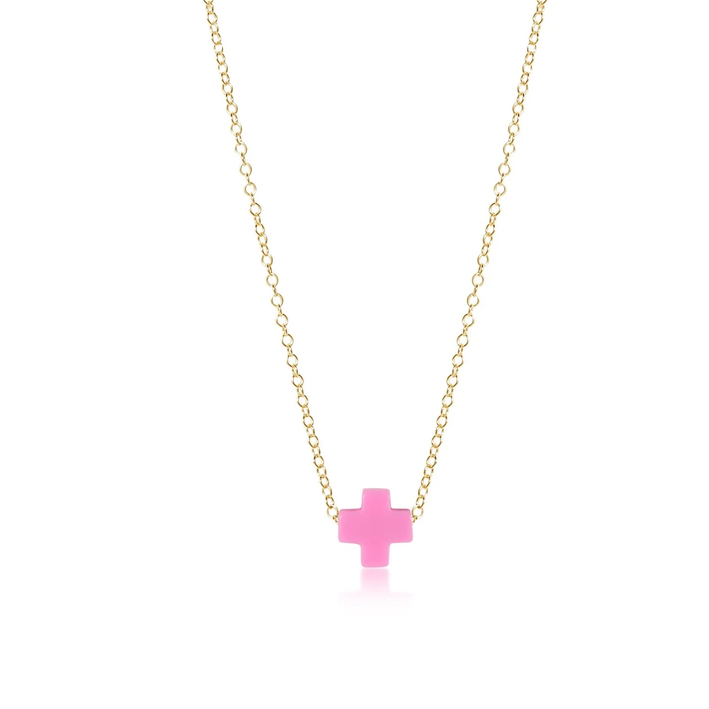 egirl 14" Necklace Gold - Signature Cross- Bright Pink