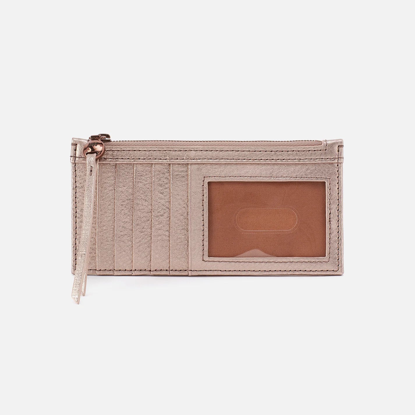 Carte Card Case In Metallic Leather- Pink Gold Metallic