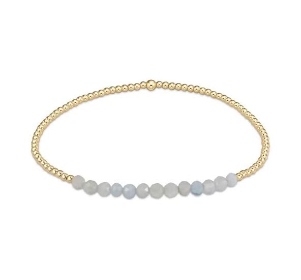Gold Bliss 2mm Beaded Bracelet- Aquamarine