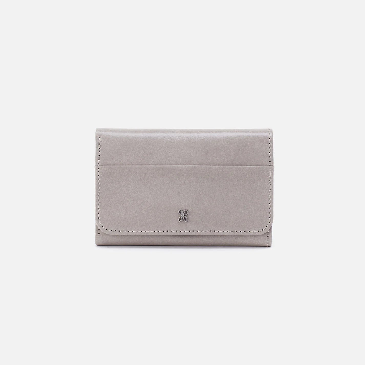 Jill Trifold Wallet In Polished Leather- Light Grey