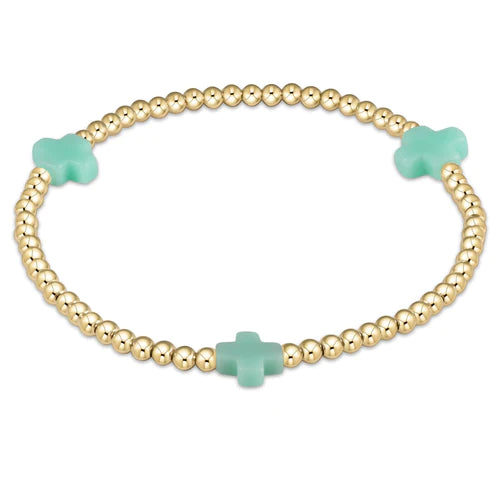 Signature Cross Gold Pattern 3mm Bead Bracelet-Mint