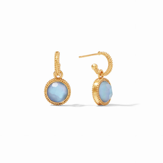 Fleur-de-Lis Hoop & Charm Earring- Iridescent Chalcedony Blue