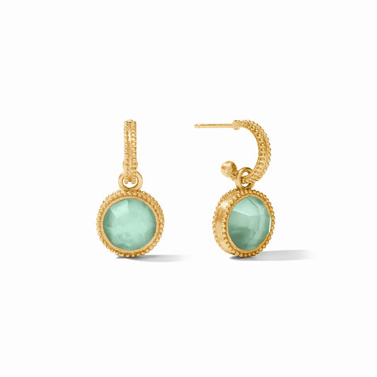 Fleur-de-Lis Hoop & Charm Earring- Iridescent Aquamarine Blue