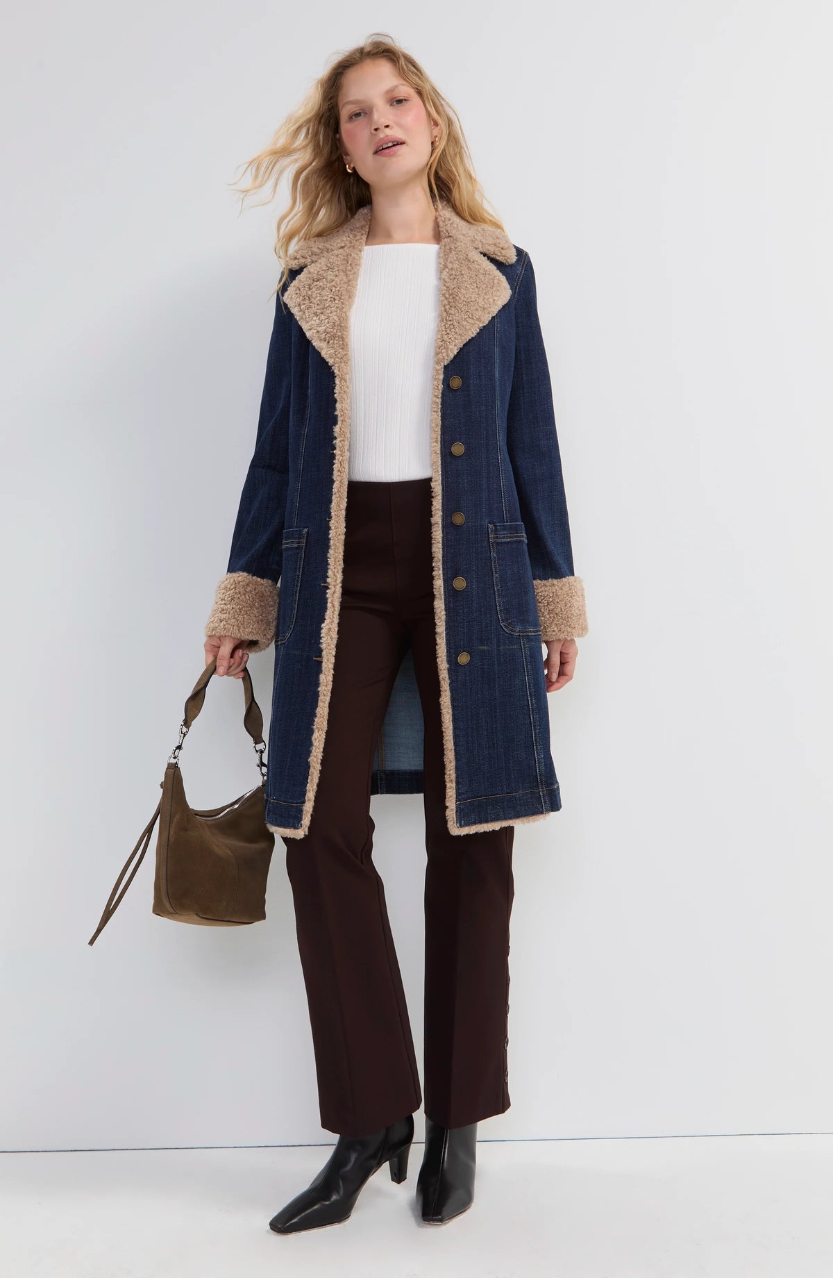 Sherpa Trimmed Notch Collar Jacket