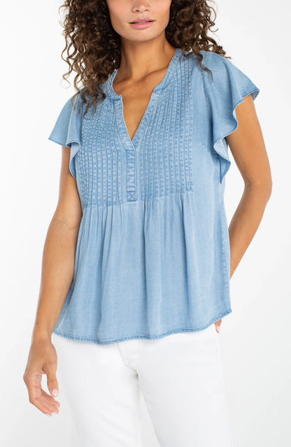 Flutter Sleeve Popover Blouse With Pintucks