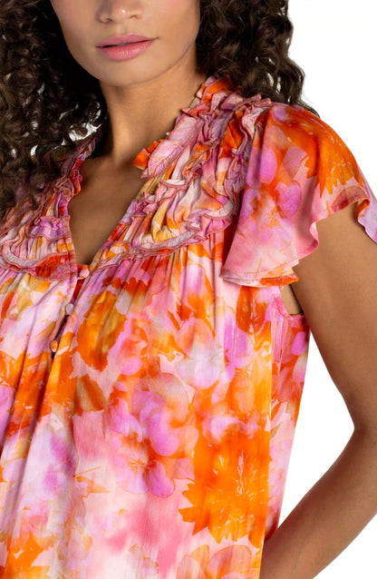 Flutter Sleeve Woven Blouse W/ Ruffles