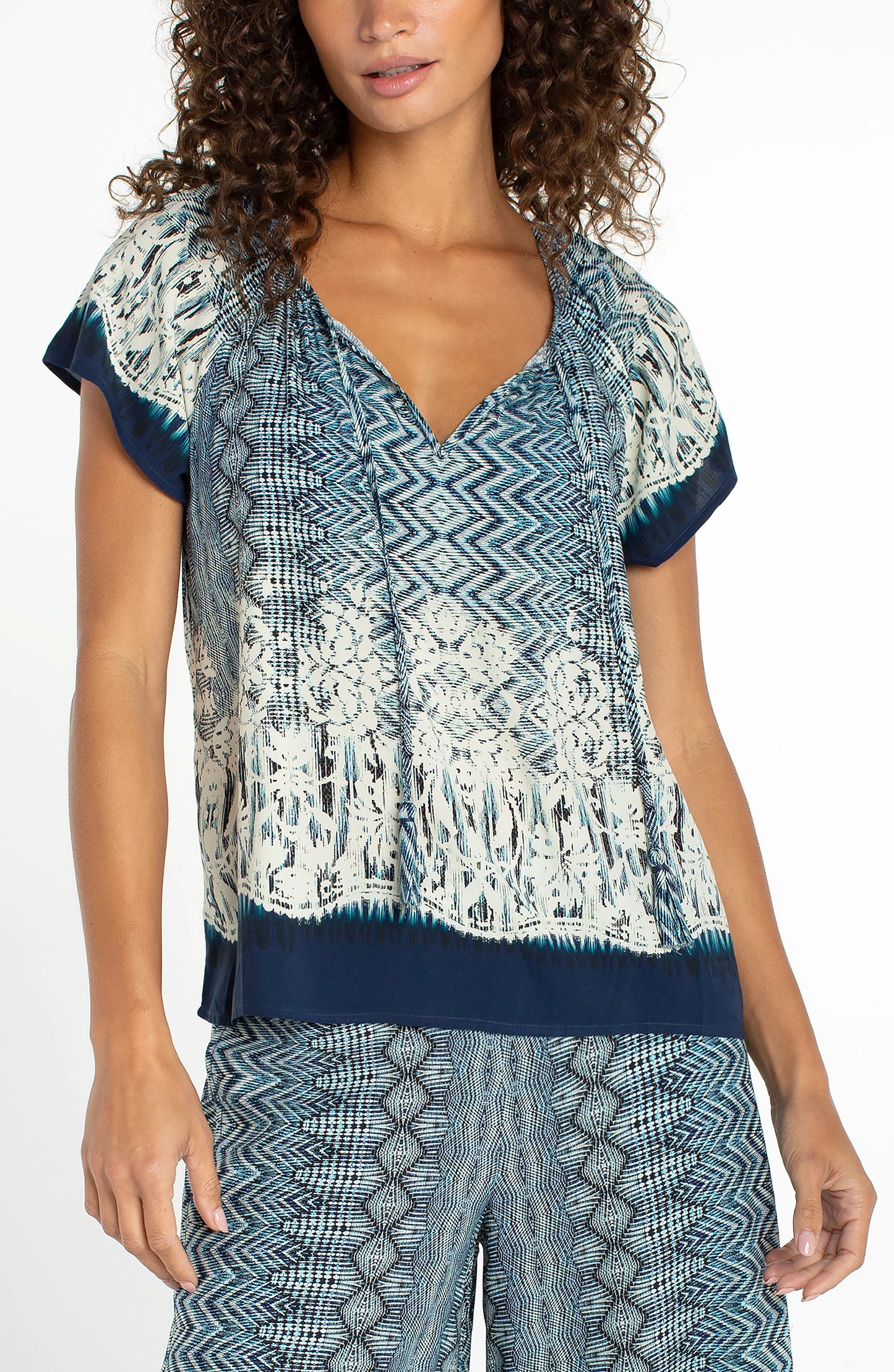 Woven Top With Front Tie