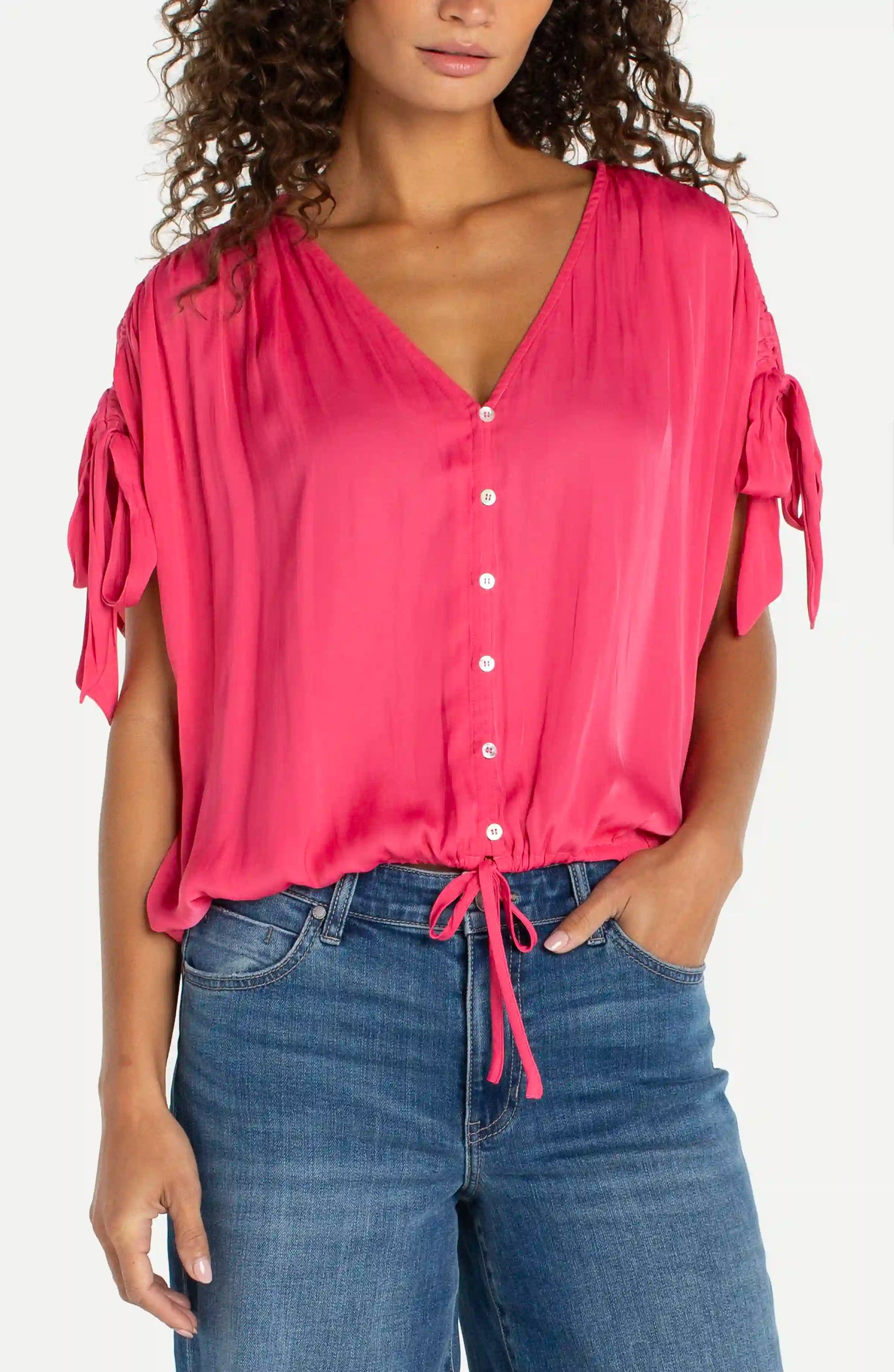 Dolman V-neck Woven Top W/ Ties