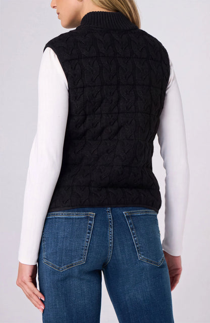 Sleeveless Reversible Quilted Sweater Vest- Black