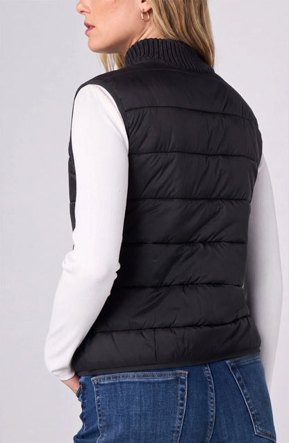 Sleeveless Reversible Quilted Sweater Vest- Black