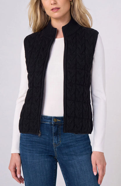 Sleeveless Reversible Quilted Sweater Vest- Black