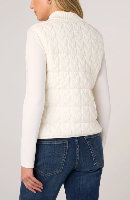 Sleeveless Reversible Quilted Sweater Vest- Cream