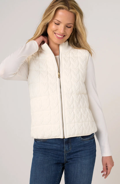 Sleeveless Reversible Quilted Sweater Vest- Cream