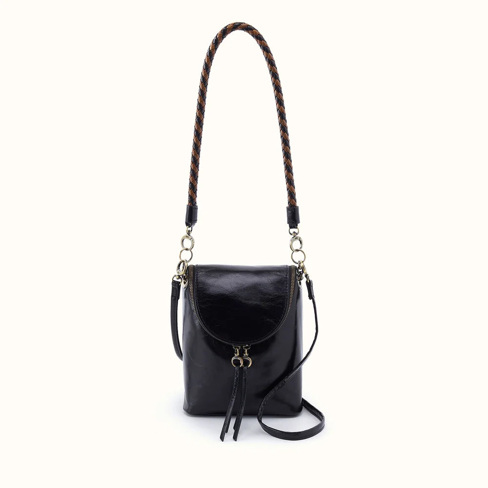Fern Duo Crossbody in Pebbled Leather- Black