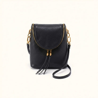 Fern Duo Crossbody in Pebbled Leather- Black