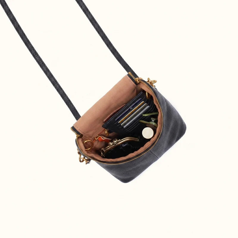 Fern Duo Crossbody in Pebbled Leather- Black