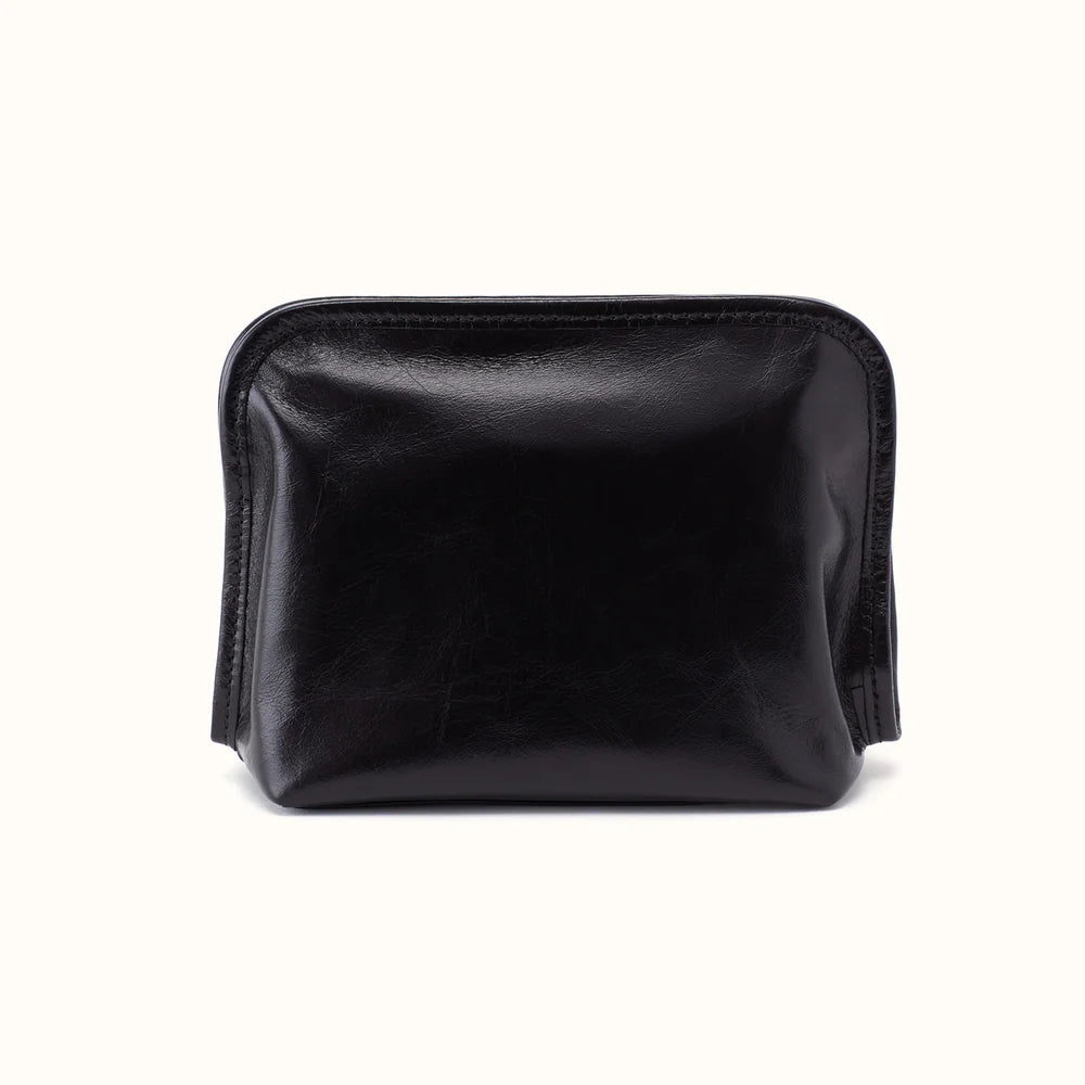 Beauty Cosmetic Pouch in Polished Leather- Black