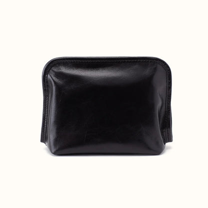 Beauty Cosmetic Pouch in Polished Leather- Black