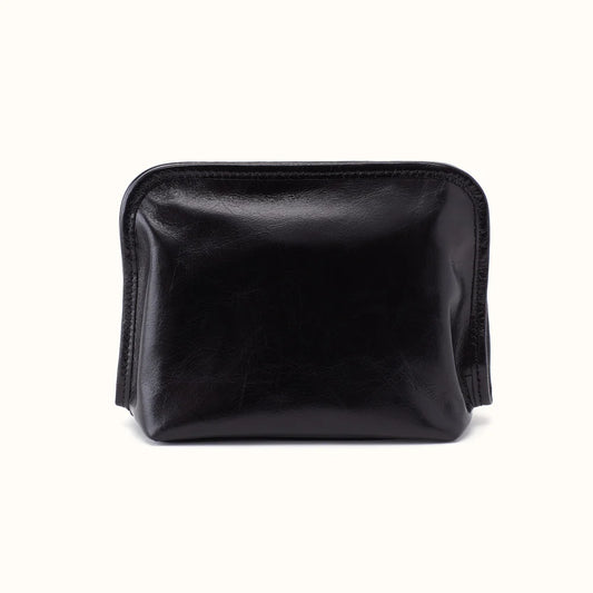 Beauty Cosmetic Pouch in Polished Leather- Black