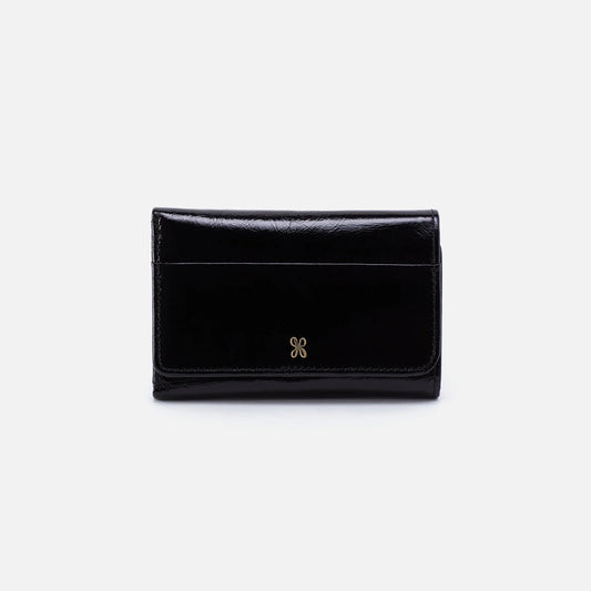 Jill Trifold Wallet In Polished Leather- Black