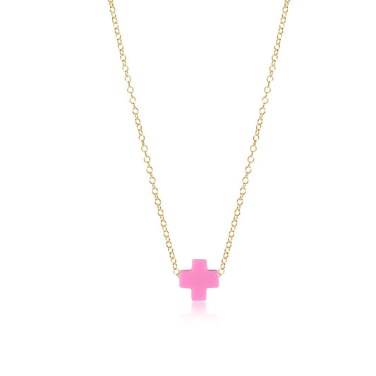egirl 14" Necklace Gold - Signature Cross- Bright Pink