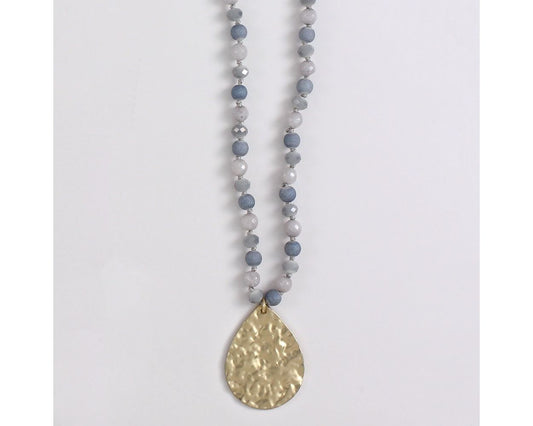 Denim Blue with Hammered Gold Pendant Necklace