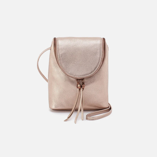 Fern Crossbody In Metallic Leather- Pink Gold Metallic