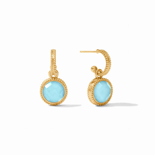 Fleur-de-Lis Hoop & Charm Earring- Iridescent Capri Blue