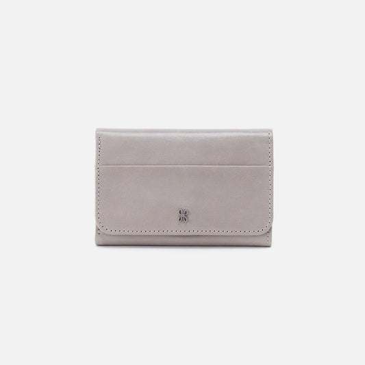 Jill Trifold Wallet In Polished Leather- Light Grey