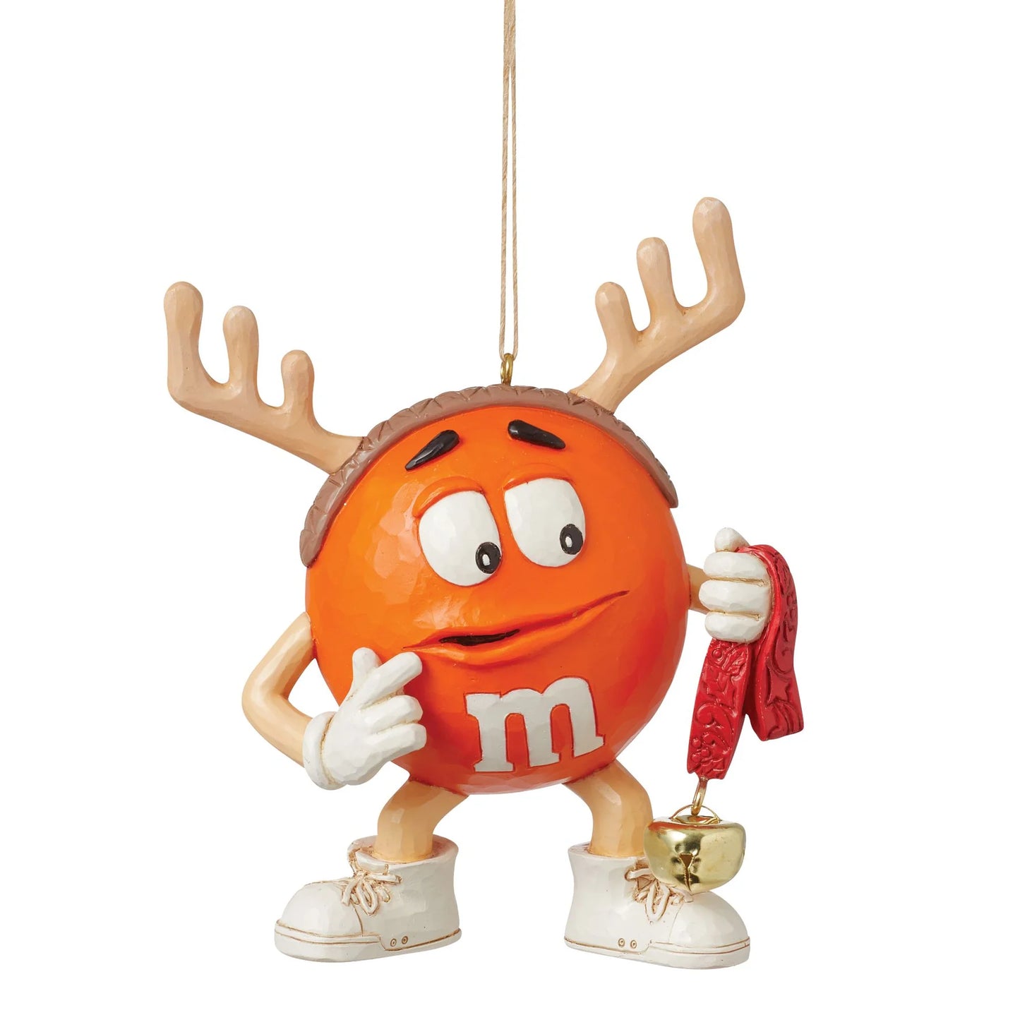 Orange M&M with Reindeer Bell Hanging Ornament