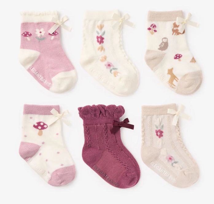 Forest Family Non Slip Baby Socks- 6 pack