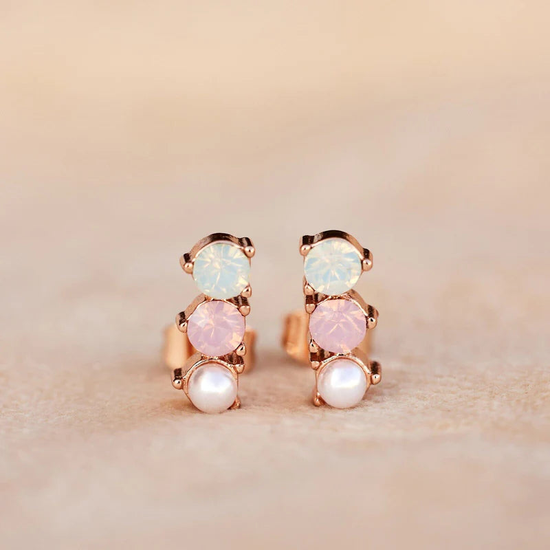 3 Stone Drop Stud Earrings