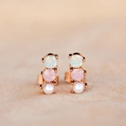 3 Stone Drop Stud Earrings