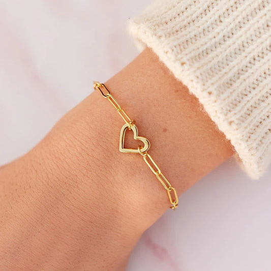 Open Heart Paperclip Chain Bracelet